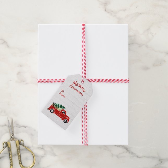 Labrador Hundar i Röda julen Lastbil Presentetikett (Med Snöre)