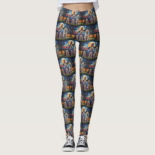 Labrador Hundar Pumpkin Halloween Funny Leggings (Framsida)