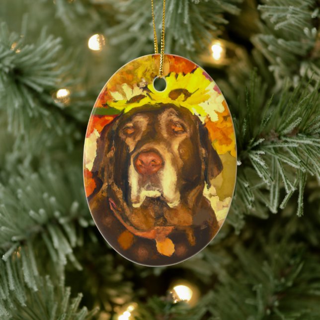 Labrador i blommor julgransprydnad keramik (Träd)