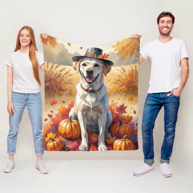 Labrador i Höst löv Thanksgiving Art Fleecefilt (På plats)