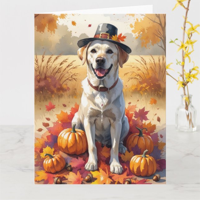 Labrador i Höst löv Thanksgiving Art Kort (Gul blomma)