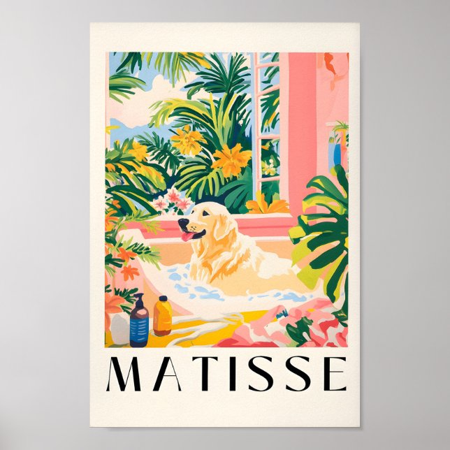 Labrador in Bathtub, Matisse Stil Hund Art Print, Poster (Framsidan)