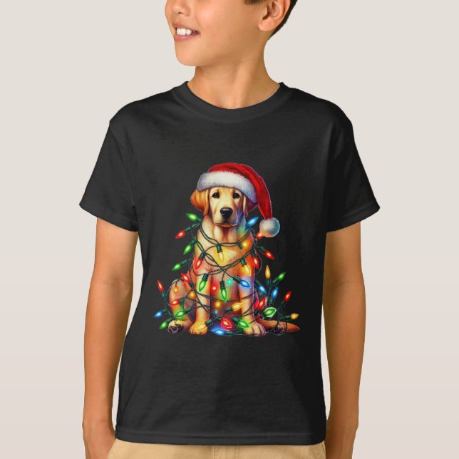 Labrador jul Ljus Santa Hat Hund älskare T Shirt (Framsida)