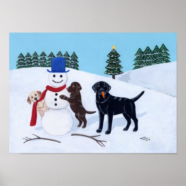 Labrador jul med Snögubbe Artwork Poster (Framsidan)