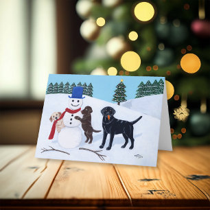 Labrador-jul med Snögubbe Helgkort