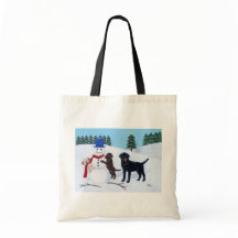 Labrador-jul med Snögubbe