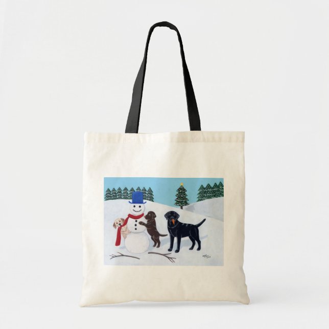 Labrador-jul med Snögubbe Tygkasse (Framsidan)