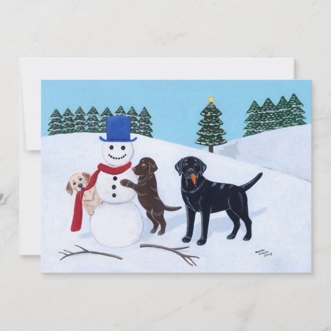 Labrador jul med snögubben inbjudningar (Framsida)