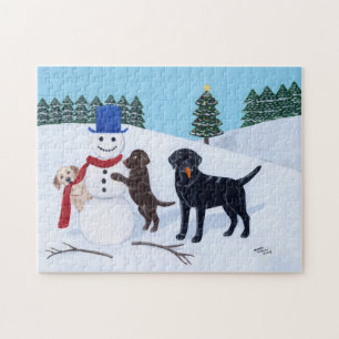 Labrador jul med snögubben pussel