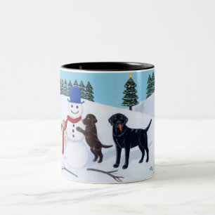 Labrador jul med snögubben Två-Tonad mugg