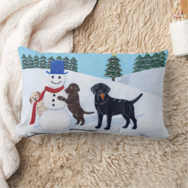 Labrador jul med snöman lumbarkudde