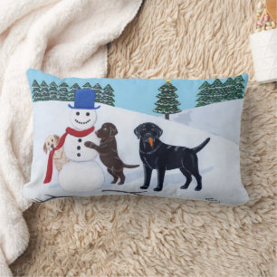 Labrador jul med snöman lumbarkudde