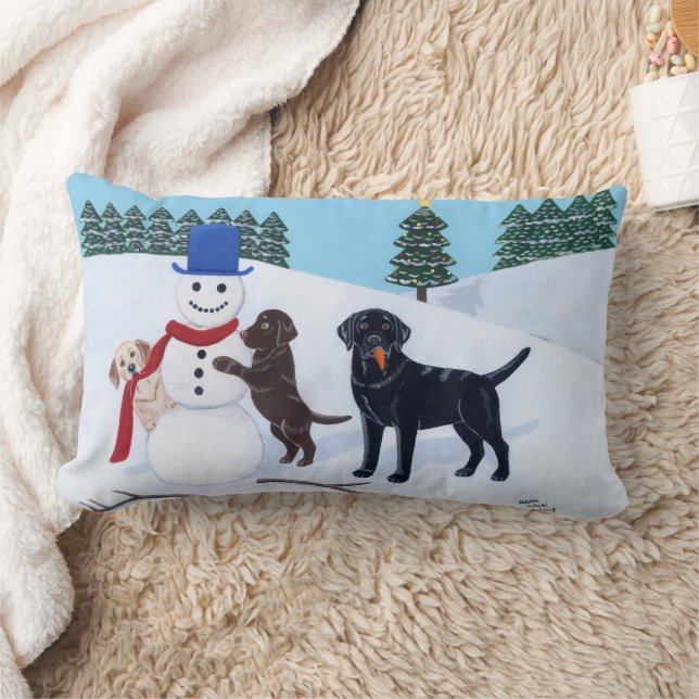 Labrador jul med snöman lumbarkudde (Filt)