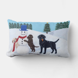 Labrador jul med snöman lumbarkudde