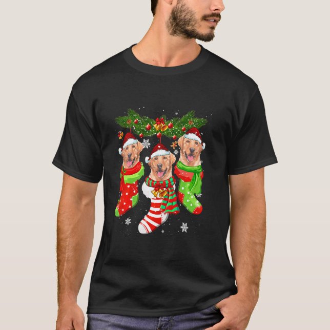 Labrador jul Socks Träd Light Julafton Santa Hat T Shirt (Framsida)