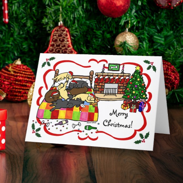 Labrador jul Tecknaden Kväll Helgkort (Labrador Christmas Eve Cartoon Design Christmas Cards for Labrador Owners.  Cute and humorous image.)