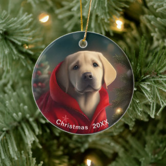 Labrador - juldatum eller lägg till sällskapsfoto julgransprydnad keramik