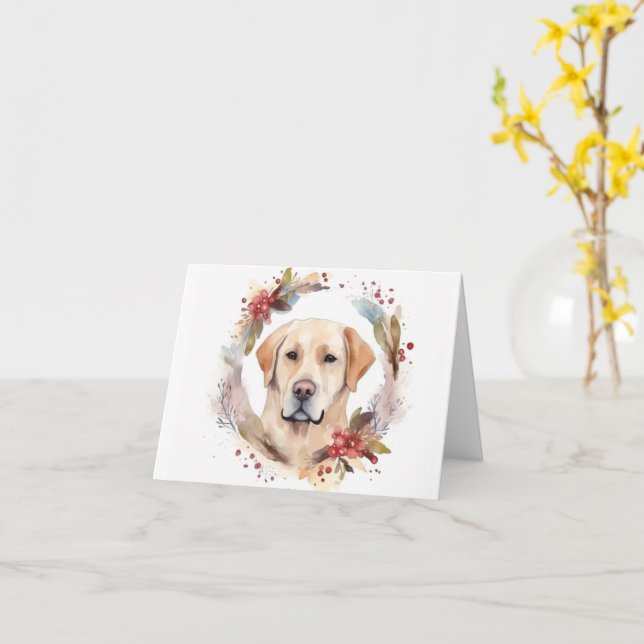 Labrador Julkrans Festlig Valp Kort (Gul blomma)