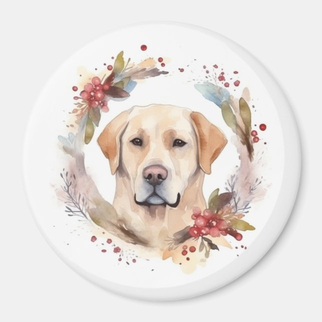 Labrador Julkrans Festlig Valp Magnet (Framsidan)
