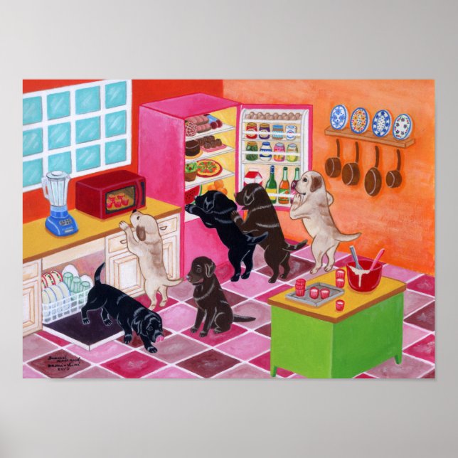 Labrador Kitchen Party Artwork Poster (Framsidan)