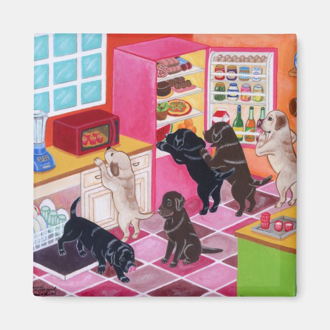 Labrador Kitchen Party Painting Magnet (Framsidan)