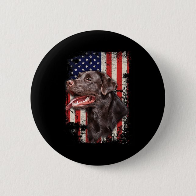 Labrador Labs Patriotisk Amerikansk Flagga 4:e Jul Knapp (Framsida)