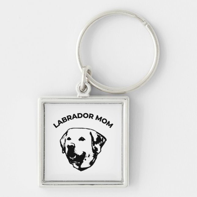 Labrador Mamma Fyrkantig Silverfärgad Nyckelring (Framsidan)