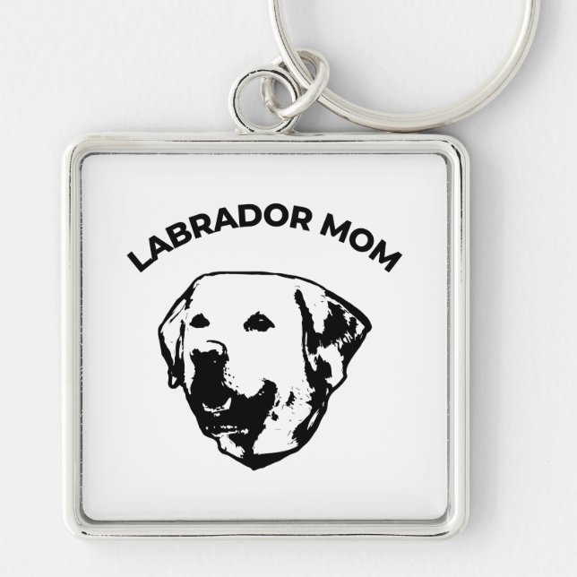 Labrador Mamma Fyrkantig Silverfärgad Nyckelring (Framsidan)