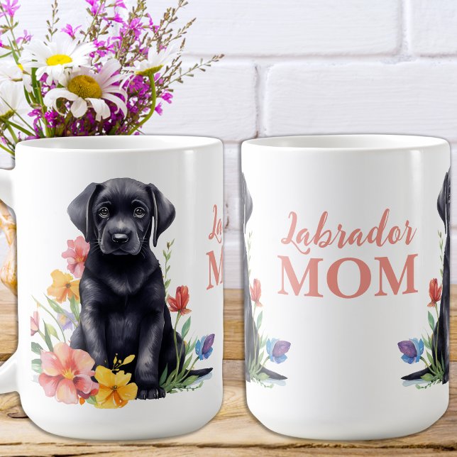 Labrador Mamma Hund Cute Modern Blommigt Puppy Kaffemugg (Skapare uppladdad)