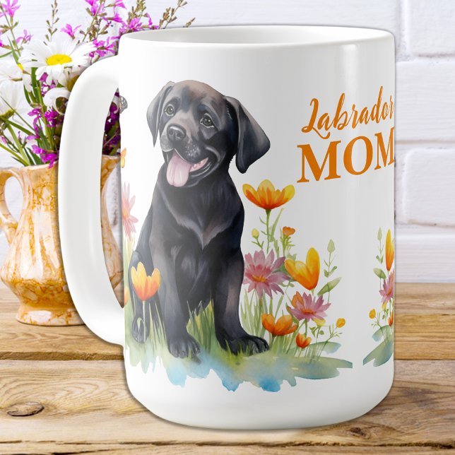 Labrador Mamma Retriever Modern Blommigt Puppy Hun Kaffemugg (Skapare uppladdad)