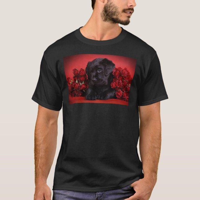 Labrador-marionett med Röd ros T Shirt (Framsida)