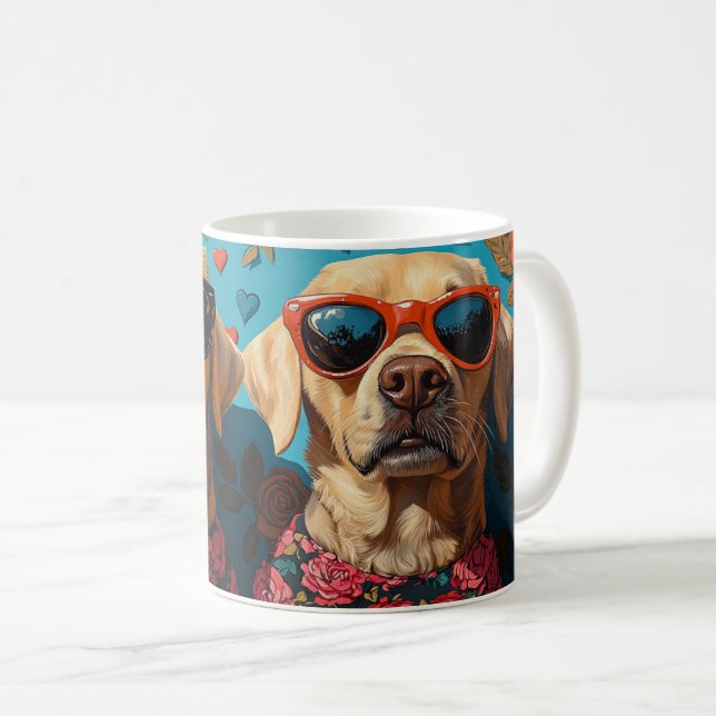 Labrador med hjärter rosor Alla hjärtans dag Kaffemugg (Framsida höger)