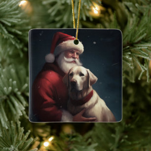 Labrador med Jultomten under julen Julgransprydnad Keramik