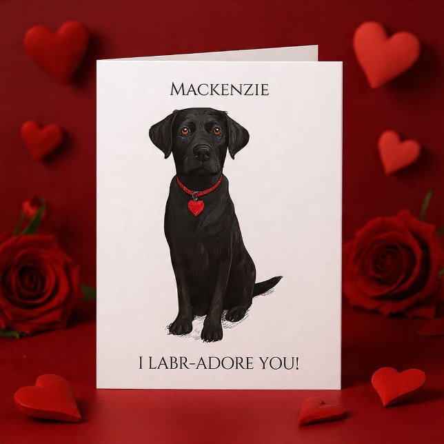Labrador med kärlekshjärta älskar dig personlig kort (Labrador Dog With Love Heart Adore You Card by Ricaso - Cute personalized card ideal for valentines)
