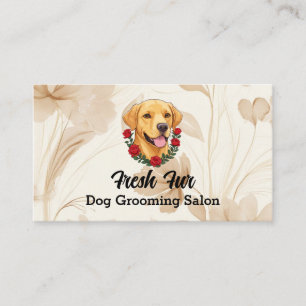 Labrador med Röd ros. Hund Grooming Salon Visitkort
