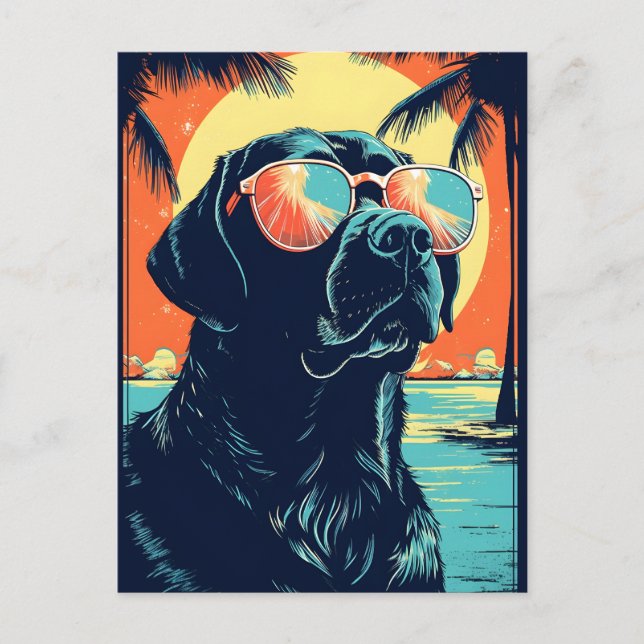 Labrador med solglasögon på stranden vykort (Framsida)