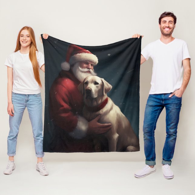 Labrador med tomte festlig jul  fleecefilt (På plats)