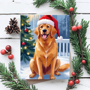 Labrador med tomtehatt   Glad jul hundmålning Julkort