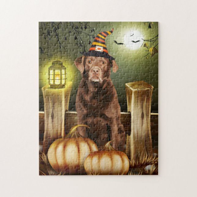 Labrador med Witch Hat Halloween Gift Idea Pussel (Vertikal)