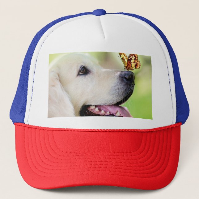 Labrador och fjäril Dekorativ kudde Keps (Framsida)
