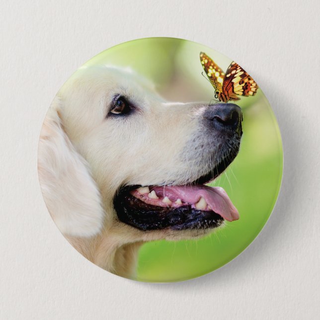 Labrador och fjäril Dekorativ kudde Knapp (Framsida)