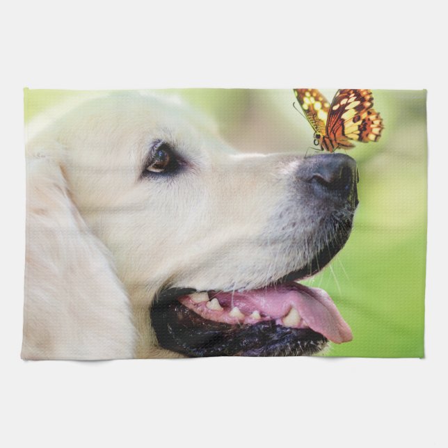 Labrador och fjäril Dekorativ kudde Kökshandduk (Horisontell)