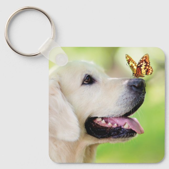 Labrador och fjäril Dekorativ kudde Nyckelring (Framsida)