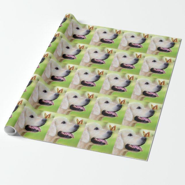 Labrador och fjäril Dekorativ kudde Presentpapper (Utrullad)