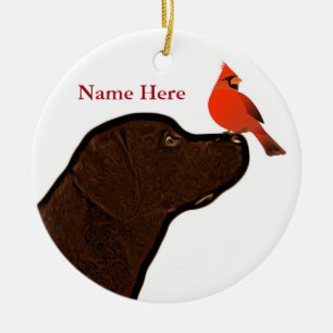 Labrador och kardinal jul julgransprydnad keramik