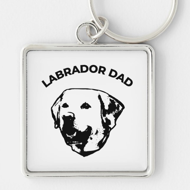 Labrador Pappa Fyrkantig Silverfärgad Nyckelring (Framsidan)