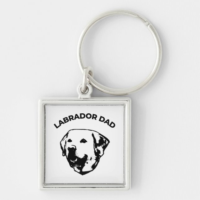 Labrador Pappa Fyrkantig Silverfärgad Nyckelring (Framsidan)