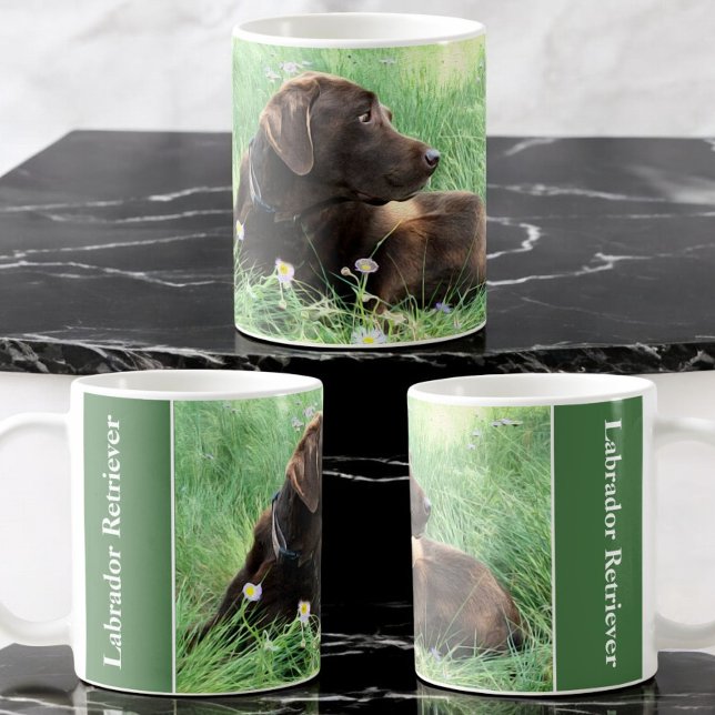 Labrador Photo Placeholder Side Handle Text Kaffemugg (Three views of the design on this ceramic mug.)
