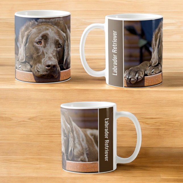 Labrador Photo Placeholder Side Handle Text Kaffemugg (Three views of design on a white ceramic mug.)