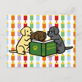 Labrador Puppies Läsande Tecknad Vykort